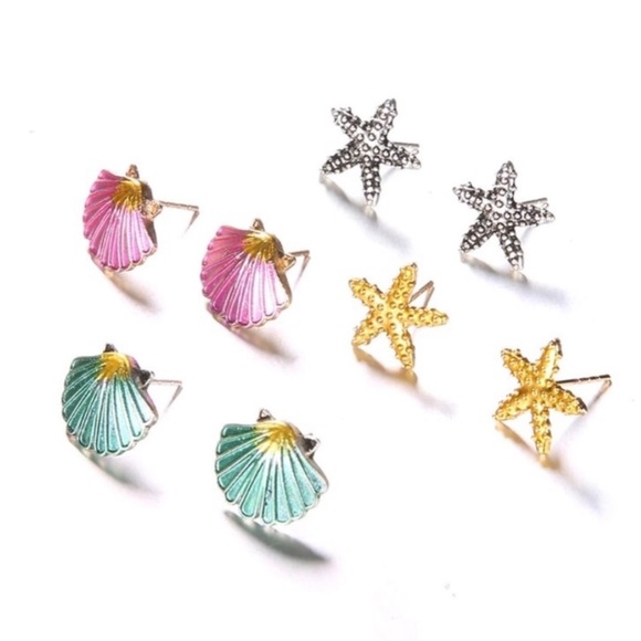 πHP 3Xπ Colorful Seashell & Starfish Stud Earrings - Picture 2 of 4